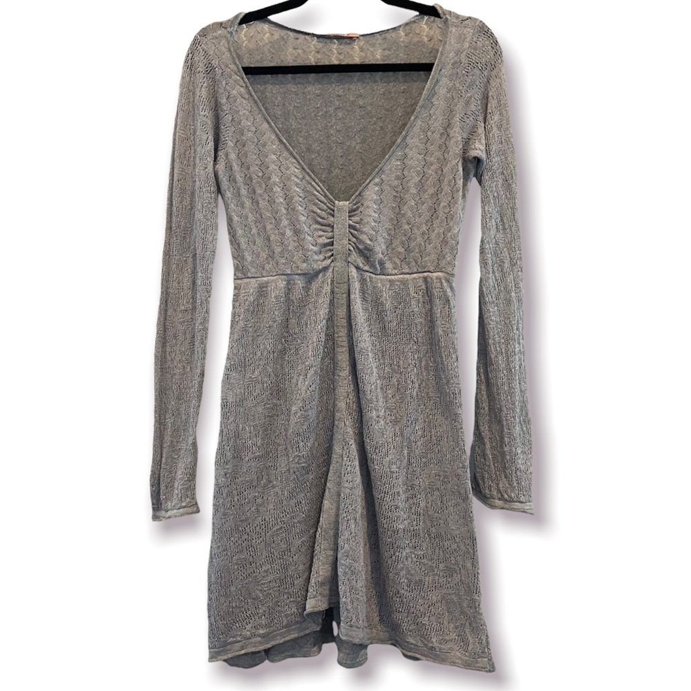 TANDEM Linen Blend Knit Dress Semi-Sheer Fit-n-Flare Mixed Pattern Y2K Small